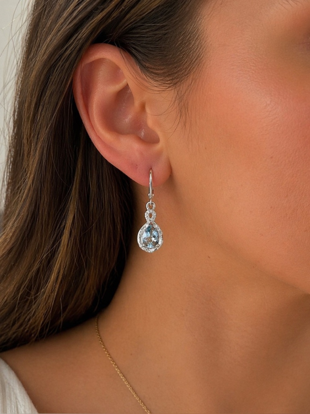 Espirito Santo Aquamarine Pear Drop Earrings Sterling Silver Platinum Leverback